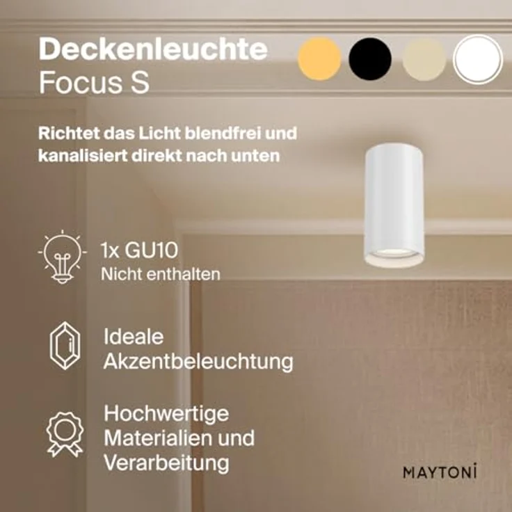 MAYTONI FOCUS S Deckenleuchte, GU10 Deckenlampe aus Aluminium, Ø5 cm, ideale LED Leuchte für Küche, Flur, Wohnzimmer oder Esszimmer, Weiß – Bild 2