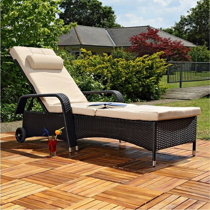 Gartenliege Sonnenliege Liege Relaxliege GartenmöblLiegestuhl Polyrattan – Bild 1