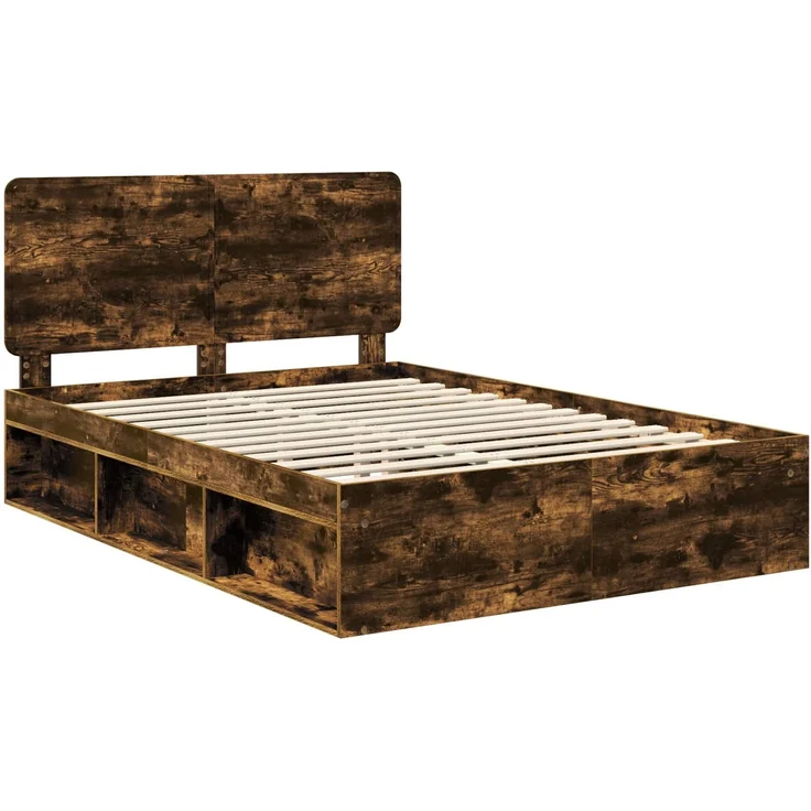 vidaXL Bettrahmen Geräucherte Eiche 150 x 200 cm Massives Kiefernholz 3412474 – Bild 3
