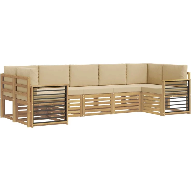 vidaXL Outdoor-Sofagarnitur 7 stk. 7-Sitzer Weiß und Beige Polyester 3392448 – Bild 2