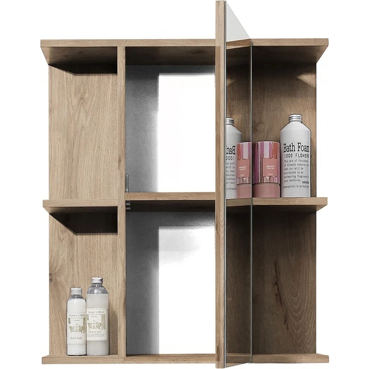 Badezimmerspiegelschrank >Vista< 1 Tür, Fächer, Spiegel / viking oak Dekor - 60x71x20cm (BxHxT) – Bild 3