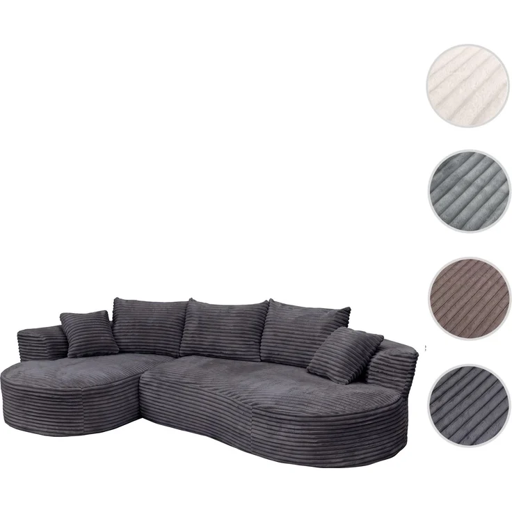 Sofa-Garnitur HWC-P19, 3-Sitzer Couch Loungesofa, Stoff/Textil Cord (370 g/m²) Liegefläche links ~ dunkelgrau – Bild 10