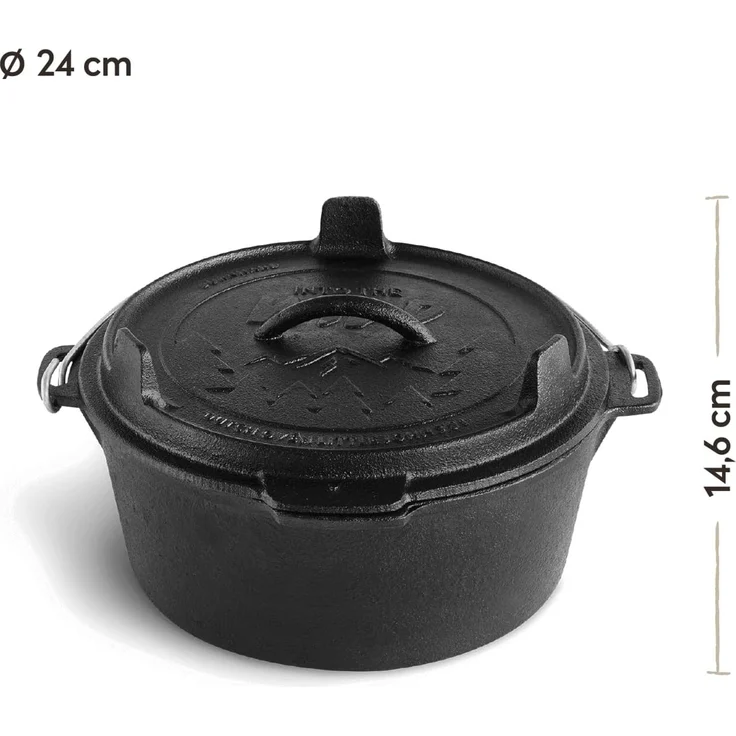 BURNHARD Dutch Oven Pre-Seasoned, 4qt 3,8 Liter, Gusseisen Feuertopf, Schmortopf mit Deckelheber ohne Füße - Schwarz - #946111 – Bild 2