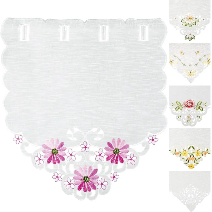 ARSVITA Fenstergardine mit Stickerei, Blumen oder Schmetterlingen bestickte 35x40cm Fensterbild, in vielen verschiedenen Designs verfügbar (Farbe: Weinrot - Grün) – Bild 5