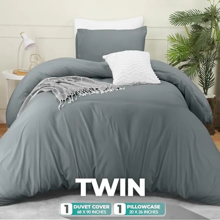 Utopia Bedding Bettbezug-Set mit Kissenbezügen – 2-teiliges Bettwäsche-Set mit Reißverschluss – 1 Bettbezug mit 1 Kissenbezug – weich gebürstete Mikrofaser (Doppelbett/XL Doppelbett, Grau). – Bild 3