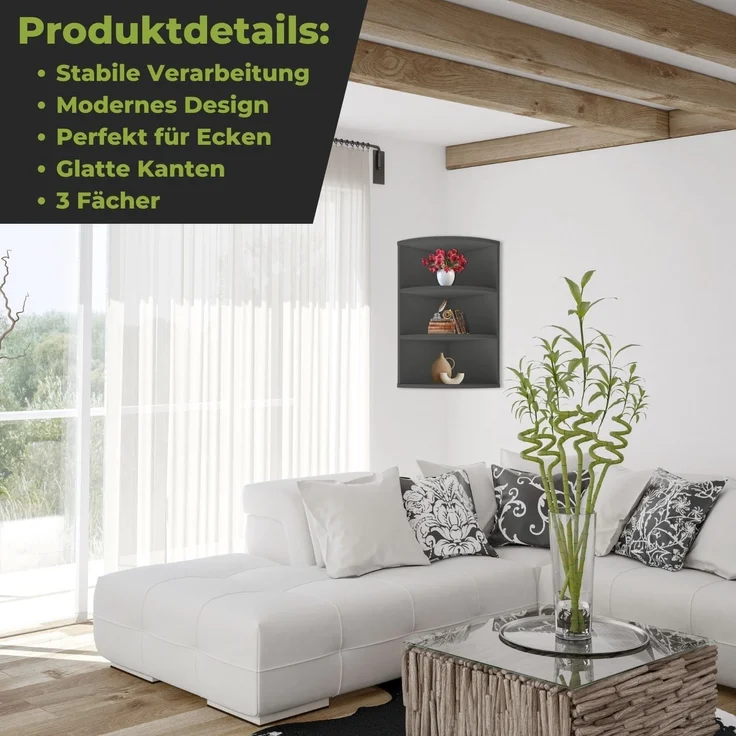 Coemo Eckregal Corner 60 aus Holz 3 Etagen Anthrazit – Bild 4
