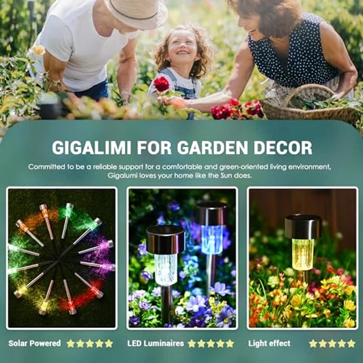 GIGALUMI Solarlampen für außen, Solarleuchten für Garten, 12 Stück, wasserdichte Solar Gartenleuchten für außen Garten, Balkon, Terrasse, Festtage, Wege (Farbwechsel) – Bild 3
