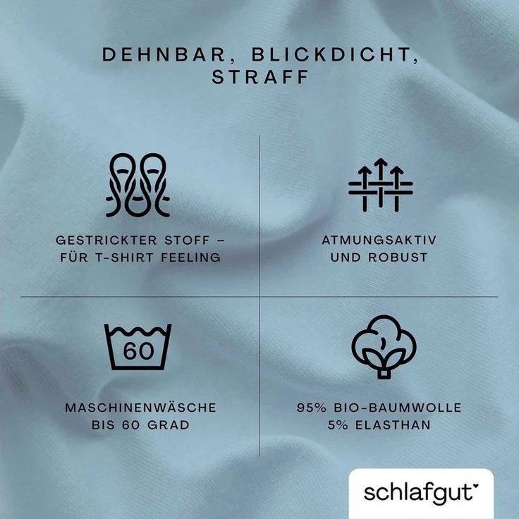 Schlafgut 'PURE TOPPER' Spannbettlaken, für Topper bis 10 cm Höhe, Blue Light, XL 180x200 cm - 200x220 cm, 100% Bio-Baumwolle – Bild 3