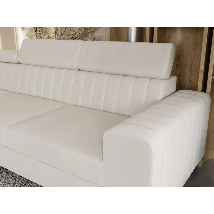 GRAINGOLD Ecksofa Berona, Couch L-Form mit Schlaffunktion, Bettkasten, Verstellbare Kopfstützen, Velour-Stoff, Beige, Links – Bild 5