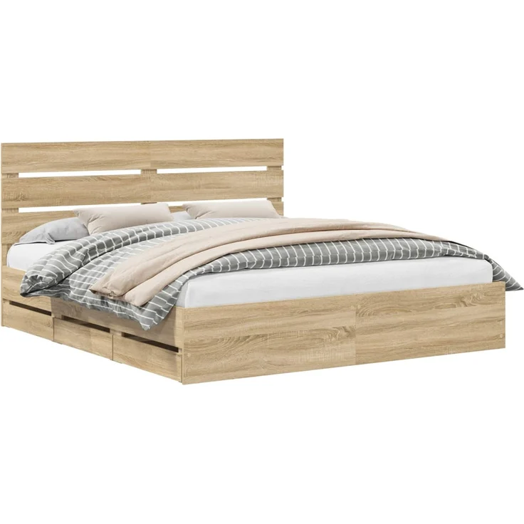 vidaXL Bettrahmen Sonoma-Eiche 200 x 200 cm Ingenieurs Holz 3411809 – Bild 2