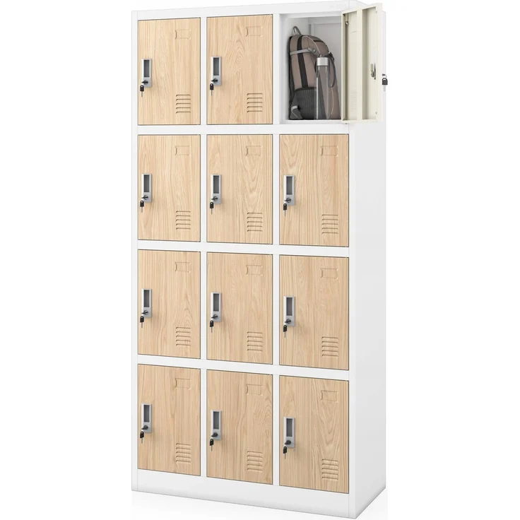 Jan Nowak Umkleideschrank Personalschrank Metall, 12 Fächer, abschließbar | Schließfachschrank ,Garderobenschrank, für 12 Nutzer, Lüftung, Namensschildhalter, 10 kg je Fach, Stahl, 185 x 90 x 40 cm