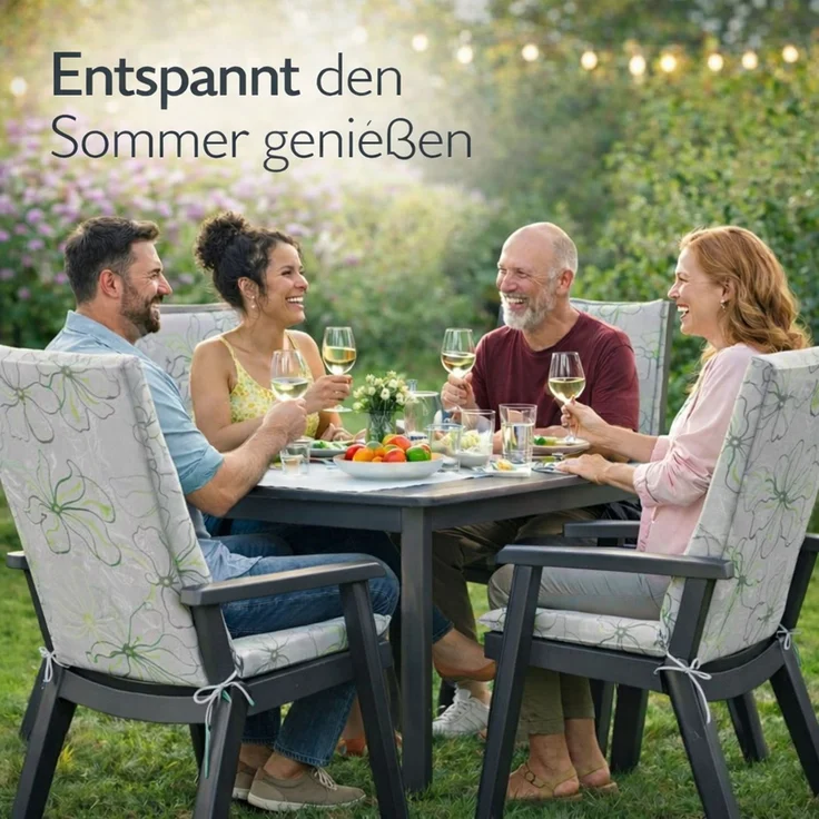 BURI 4x Auflagen Set Hochlehner für Gartenstühle 120x48x7cm Sesselauflagen Polster UV Lichtecht - Gartenstuhlauflagen Blumen Muster Stuhlkissen mit Dicker Schaumstoff Füllung (Grau) – Bild 8