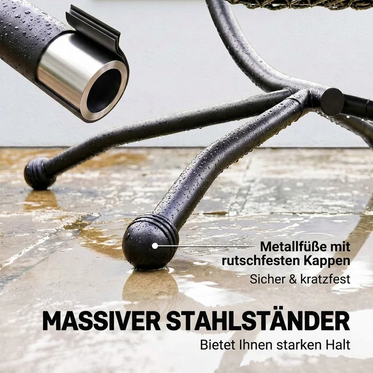 MELAYR, Hängesessel, Sitz- und Rückenkissen, faltbarer Sitzkorb, Becherhalter, Metallgestell, Grau, 110 x 100 x 188 cm – Bild 6