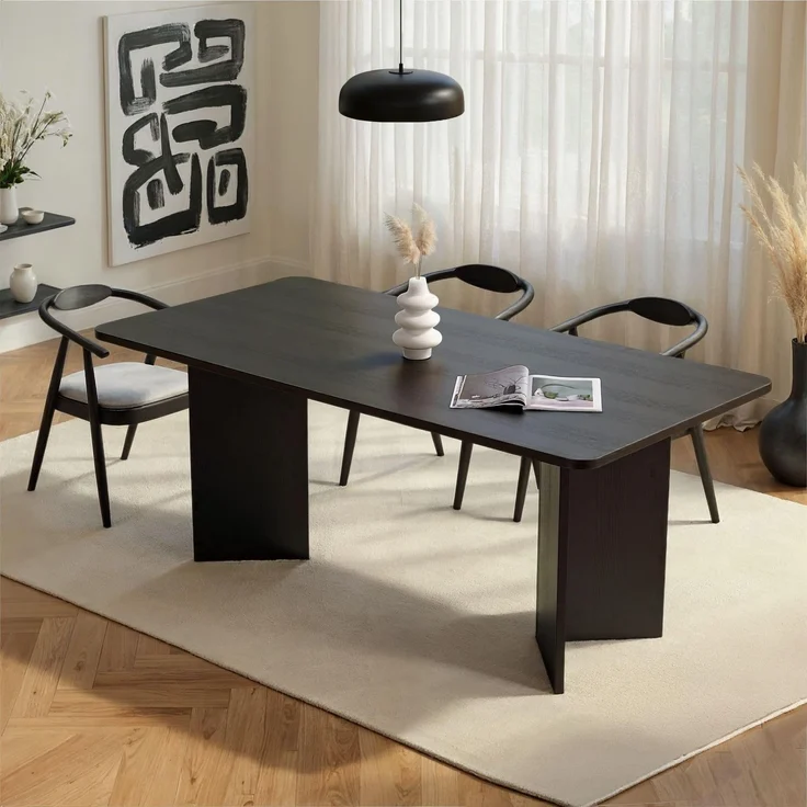 Modern Black Dining Table, 180 x 90 x 75 cm | 100% Melamine Coated Particle Board, 25 mm Thick | Stylish & Durable, Perfect for Contemporary Dining Rooms | 70 kg Bearing Capacity