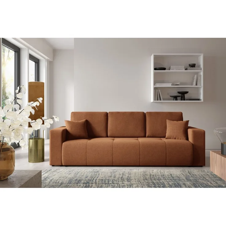 Sofa 3-Sitzer mit Schlaffunktion AUGUSTO in Stoff Wind Rostbraun