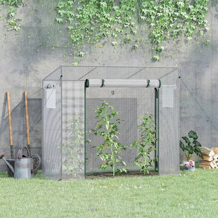 MELAYR, UV-beständiges Gartengewächshaus mit 2 vergitterten Fenstern und Verstärkungsstangen, 200 x 76 x 168 cm, Weiß – Bild 4