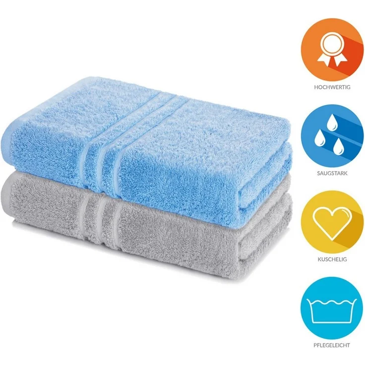 Lavea Badetuch Elena 2er Set Badetücher 100x150 cm, Duschtuch, 500 g/m² Frottier, weich & saugstark, pflegeleicht