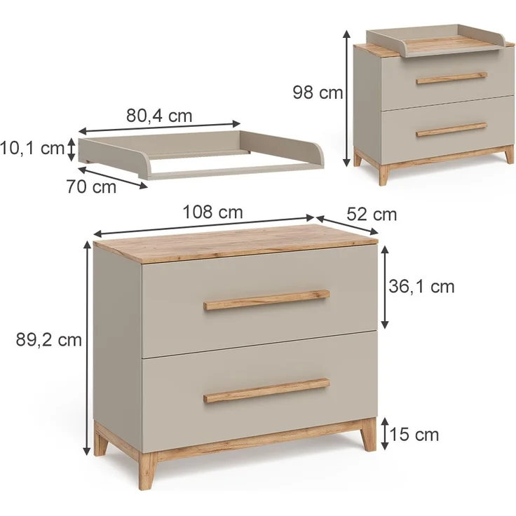 Wickelkommode Malia Cashmere/Artisan 108 x 98 cm mit 2 Schubladen Vitalispa – Bild 2