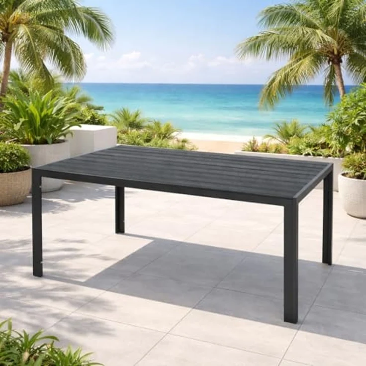 Gartentisch Aluminium Kunststoffholz anthrazit / grau 160 x 90 x 74 cm – Bild 1