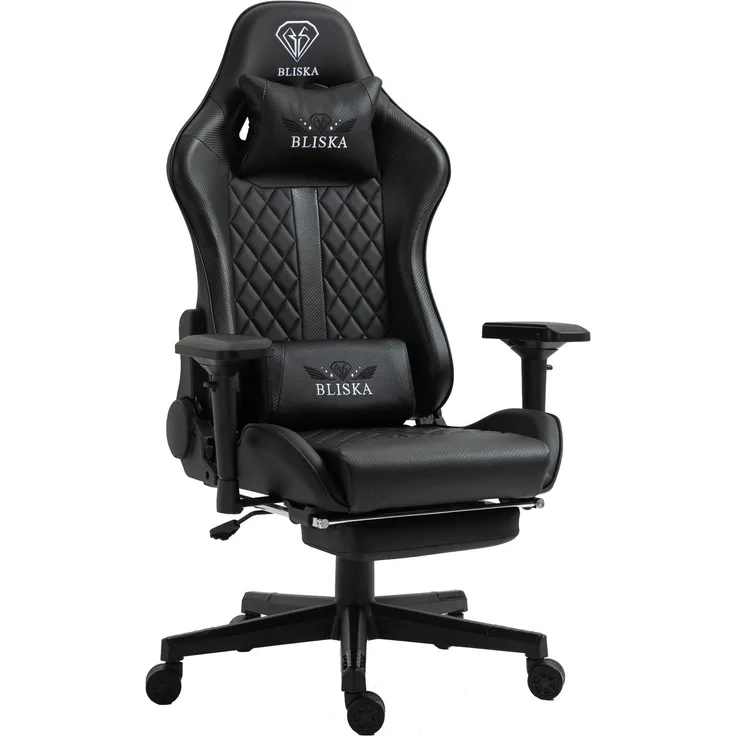Trisens Gaming Stuhl mit Fußstütze und ergonomsichen 4D-Armlehnen, Kunstleder schwarz