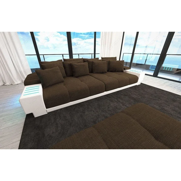 Big Sofa Bellagio im modernen Stoffbezug - Strukturstoff - Braun-Weiß – Bild 4