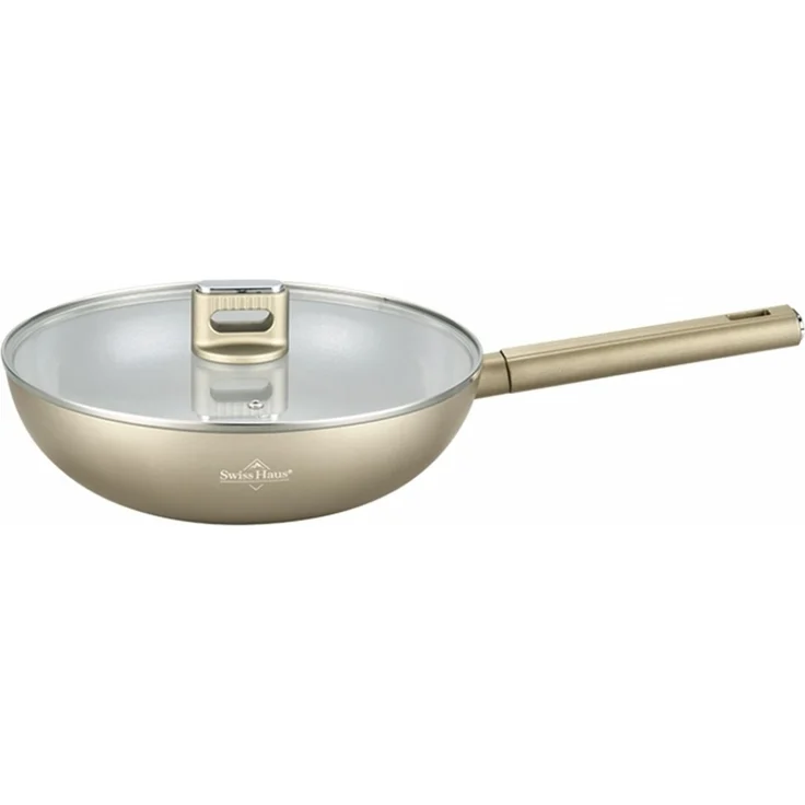 Wok-Pfanne mit Glasdeckel Ø30 Antihaft Induktion Swiss Haus SH-SCW30CH