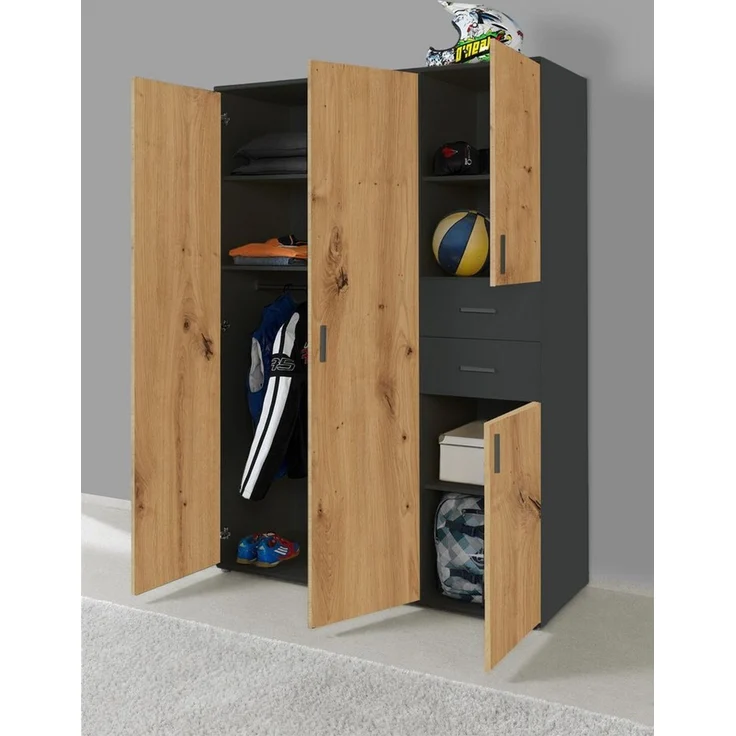 BMG Möbel Kinderkleiderschrank Elli (4-türig) 135x190 cm, mit Schubladen und Kleiderstange, Made in Germany – Bild 2