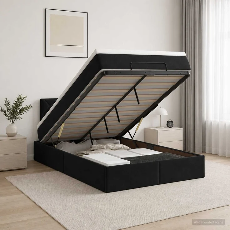 vidaXL Ottoman-Bett mit Matratze und LED Schwarz 120 x 190 cm Samt 3457199 – Bild 4