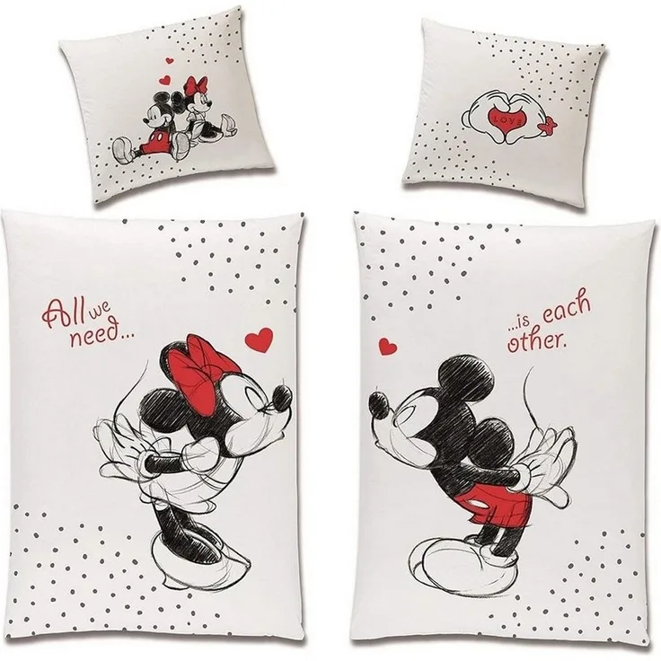 Doppel-Pack Disney Minnie Maus Partner Bettwäsche Set 135x200 cm 80x80 cm (4-tlg. )
