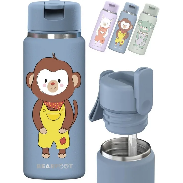 BEARFOOT Trinkflasche TINY Thermo Kinder Trinkflasche Edelstahl - Affe, Thermosflasche, auslaufsicher, Edelstahl, Kinderflasche, BPA-frei