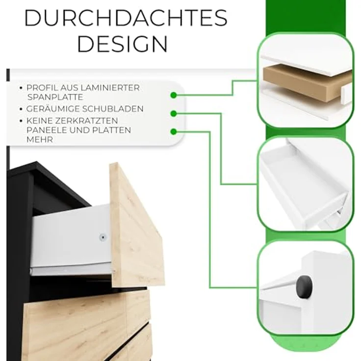 CDF Kommode Malwa M6 120| Farbe: Anthrazit - Eiche Artisan | Schrank für Dokumente, Kleinigkeiten | Ideal für Wohnzimmer, Schlafzimmer, Kinderzimmer, Jugendzimmer und Büro | 6 geräumige Schubladen – Bild 5