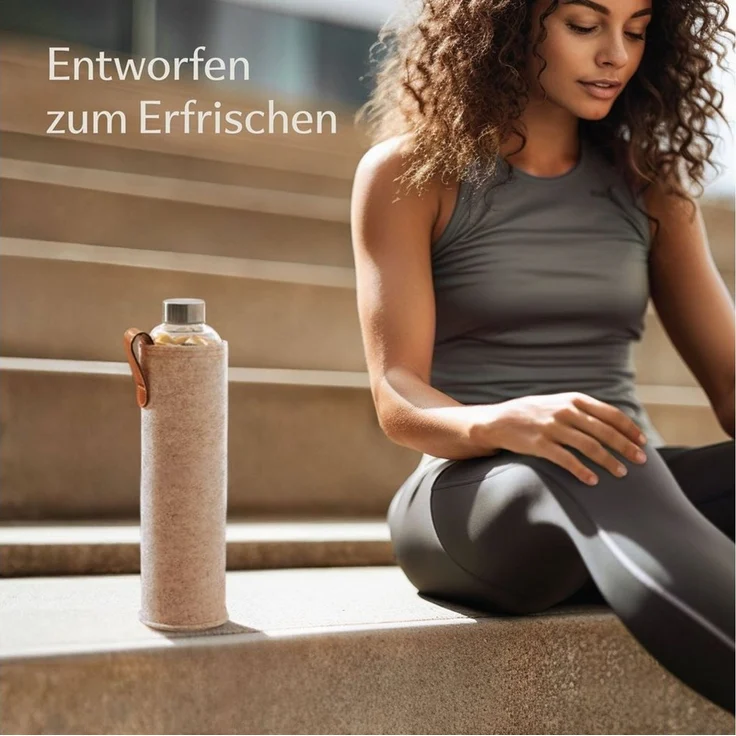 Cosumy Trinkflasche Trinkflasche aus Glas mit Filztasche 750ml - Spülmaschinenfest, Beige - BPA-freie Wasserflasche - für Kohlensäure geeignet – Bild 3