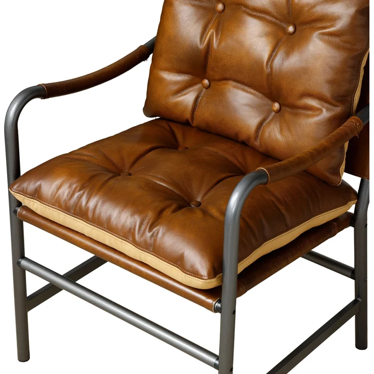 Mid-Century-Ledersessel mit schwarzem Metallgestell und Armlehnen, gepolsterter Akzent- und Lesesessel für Wohn- und Schlafzimmer, Braun – Bild 12