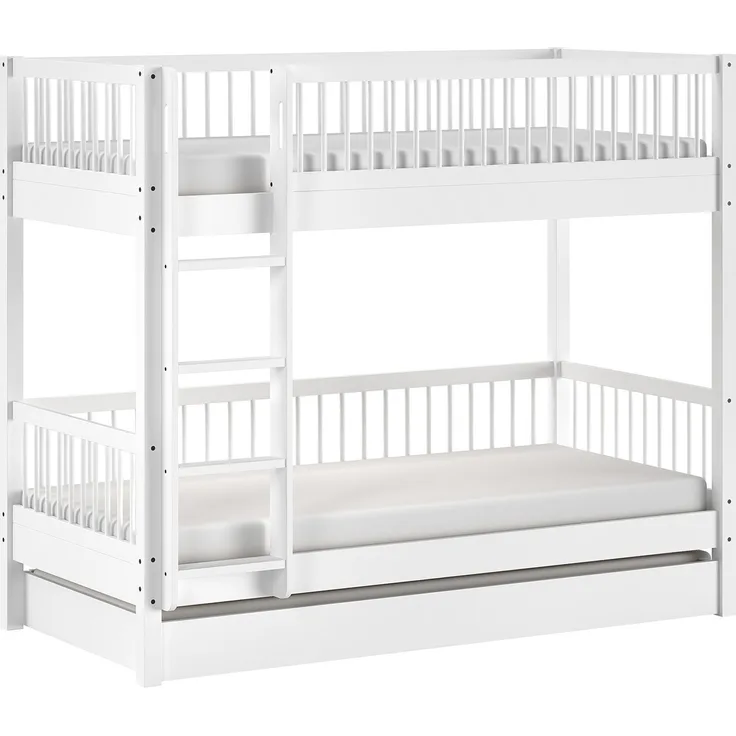 Etagenbett >Buche Massiv< in weiß lackiert - 207,5x175,4x97,5 (BxHxT)