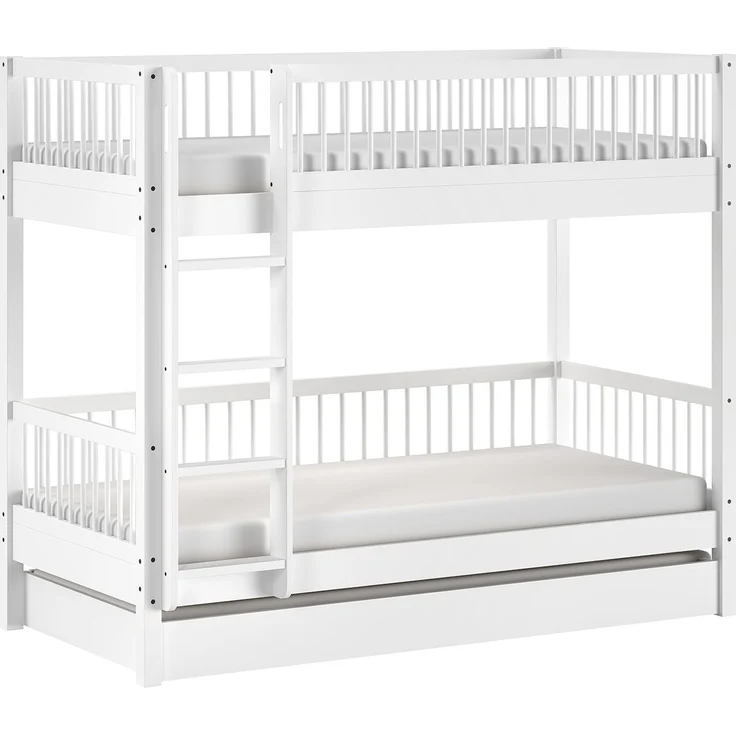 Etagenbett >Buche Massiv< in weiß lackiert - 207,5x175,4x97,5 (BxHxT) – Bild 1