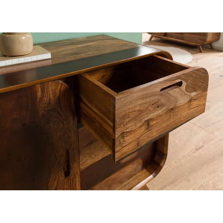 Sideboard Sheesham 90 x 40 x 75 dunkelbraun lackiert MAILAND #200 – Bild 6