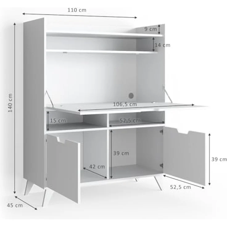 Sekretär Schreibtisch Berdi Weiß 110 x 45 cm Vicco – Bild 4