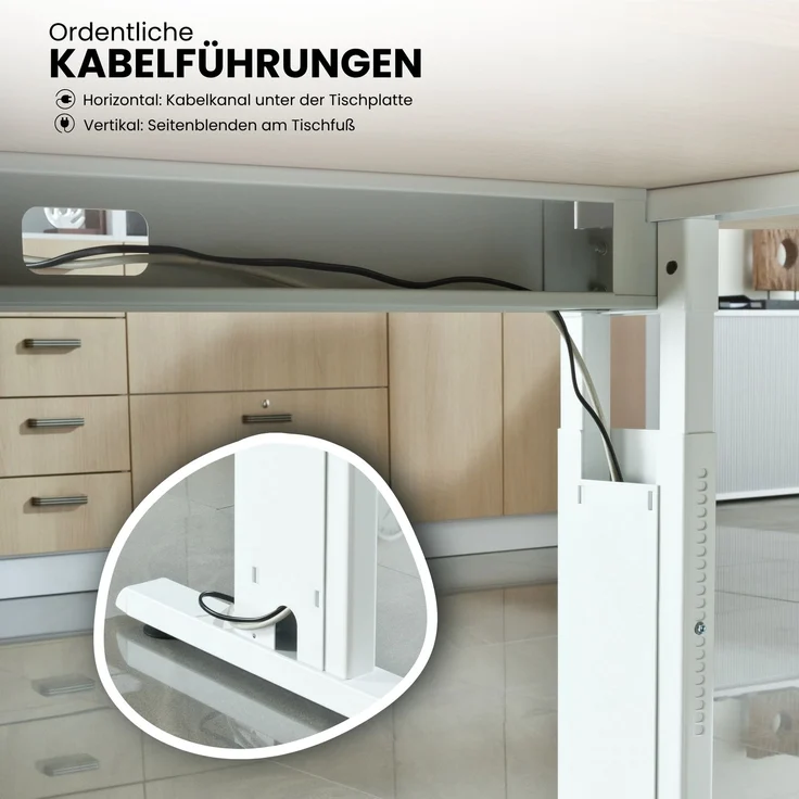 bümö höhenverstellbarer Schreibtisch O-Serie 140x80 cm in Nussbaum, Gestell in Silber - PC Tisch für's Büro manuell höhenverstellbar, Computertisch verstellbar, OS-14-N-S – Bild 5