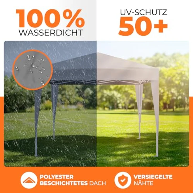 Kronenburg Faltpavillon wasserdicht Dachmaß 3x3 m UV Schutz 50+ Pavillon in Grau mit 4 Seitenteilen – Bild 4