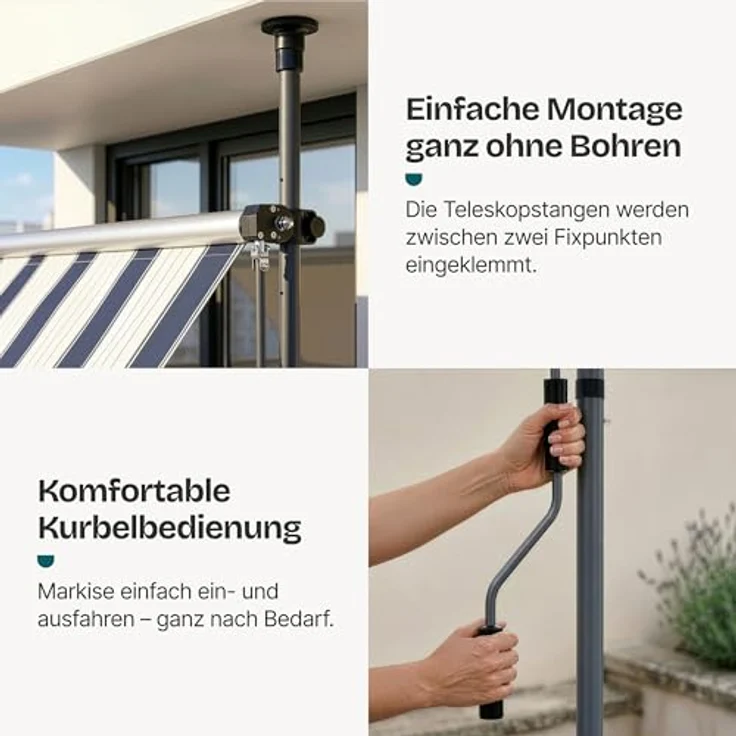 Klemmmarkise Stem 250x120x220-309 cm Dunkelblau / Weiß [pro. tec] – Bild 5