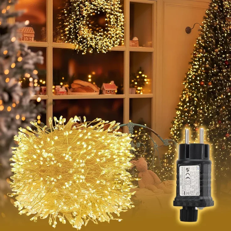 SALCAR 10m 400er LED Cluster Lichterkette aus Kupferdraht, Wasserdicht Weihnachtslichterkette mit 8 Modi, Timer und Memory