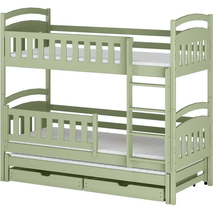 Kids Collective Etagenbett Hochbett Stockbett Kinderbett 90x200 cm mit Ausziehbett und Schubladen, Umbaubar zu 3 Einzelbetten mit Lattenrosten & Rausfallschutz, Olivgrün – Bild 8