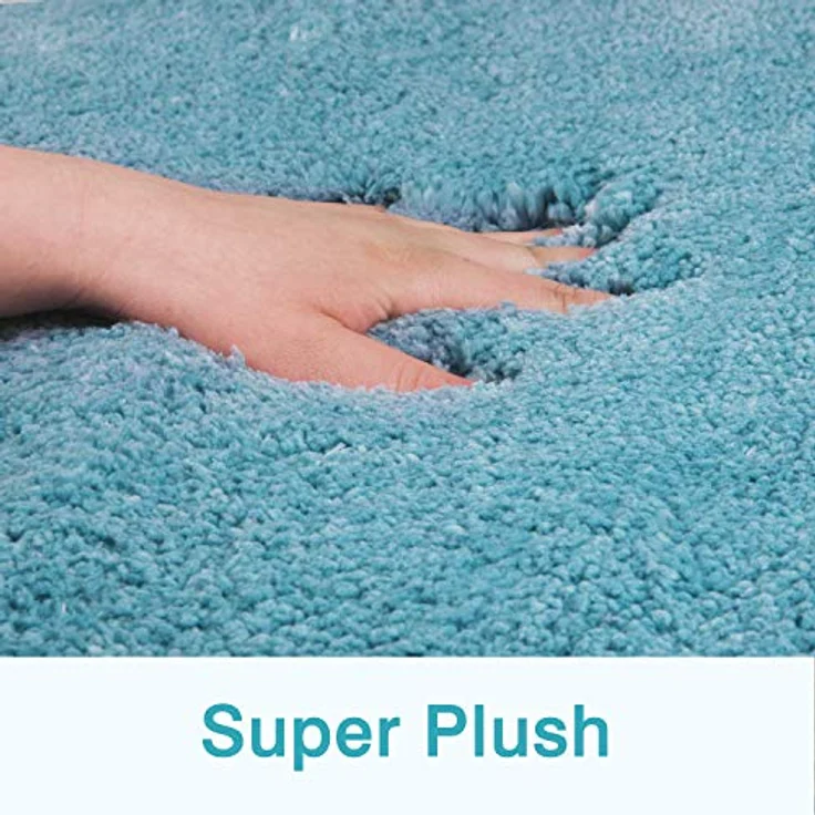 FCSDETAIL rutschfeste, Hochflor Badteppiche 60X90 cm, Maschinenwaschbare Badematte, Badvorleger mit Wasserabsorbierenden, Weichen Mikrofasern für Badewanne, Dusche und Badezimmer (Türkis) – Bild 5