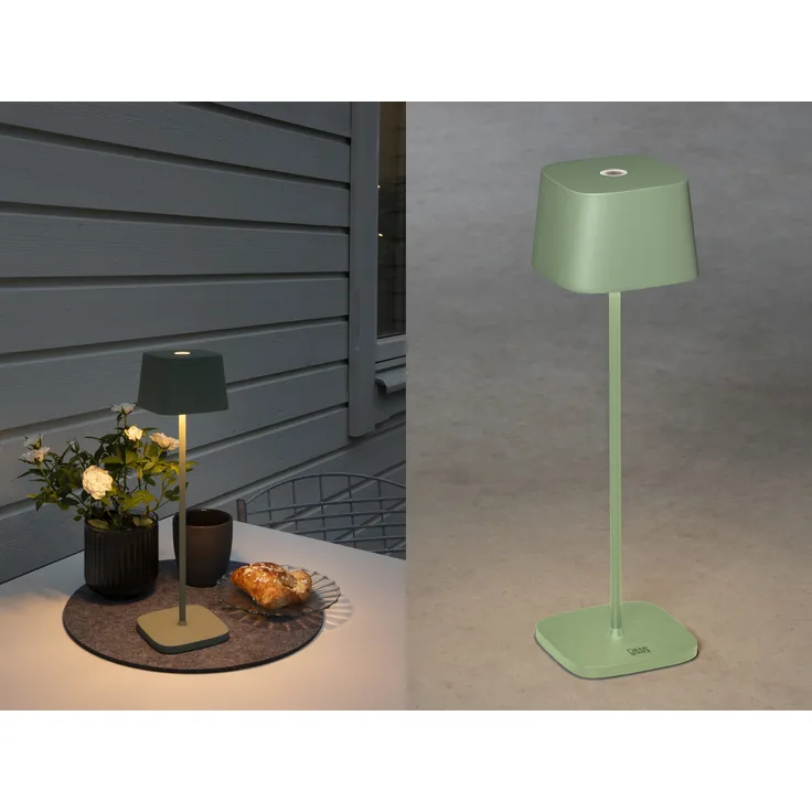KONSTSMIDE Capri LED USB Akku Tischleuchte grün/grau dimmbar 2700/3000K