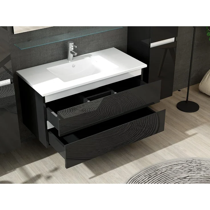 Homeline Badmöbel Set mit Schubladen Glas ablage (Marcel Schwarz, 90 cm 2X Hochschrank) – Bild 4