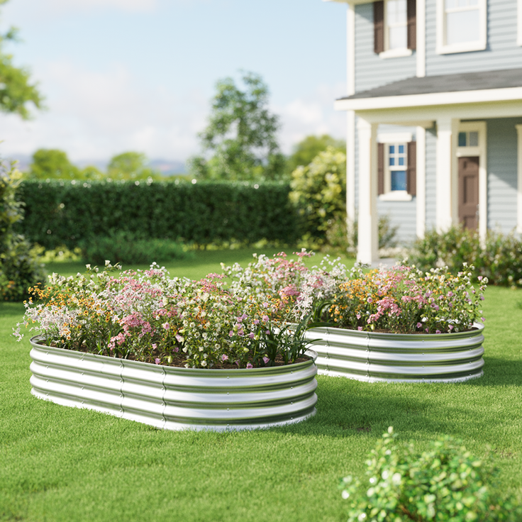 Homerecommend Hochbeet 2er Set 180x90x30 cm, Gartenbeet aus verzinktem Stahl, für Kräuter und Gemüse, Silber – Bild 5