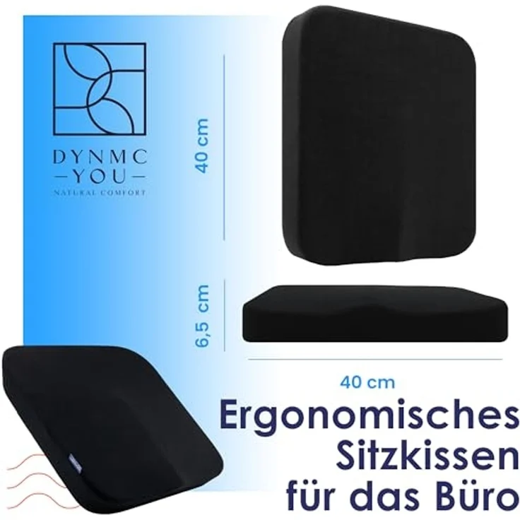 DYNMC you Sitzkissen Stuhl - Test SEHR GUT - Sitzkissen Bürostuhl, Keilkissen Entlastet Rücken & Erhöht Sitzkomfort - Bürostuhl unterlage – Bild 6