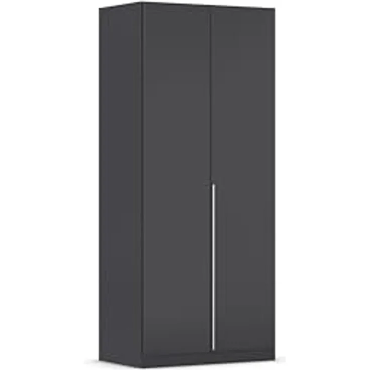 Rauch Möbel Alabama, Kleiderschrank für Schlafzimmer, Kinderzimmer, Wohnzimmer, Garderobe, Flur, 2-türig, mit Zubehör Basic, Farbe Grau metallic, Schwarz, Breite 91 cm