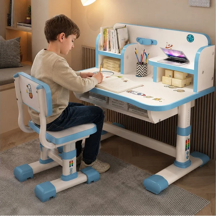 Rutaqian Kinderschreibtisch Kinderschreibtisch mit Stuhl höhenverstellbar, ergonomisches Lernset, Mit Schublade, Bücherfach und verstellbarer Rückenlehne – Bild 1