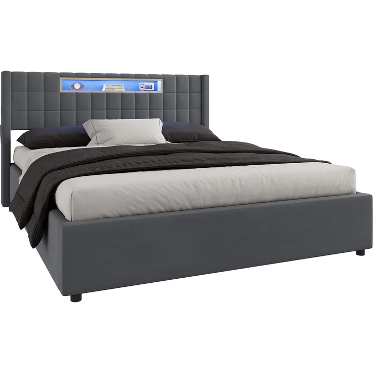 Polsterbett 160x200 cm mit LED, USB-Anschluss und hydraulischem Stauraum – ohne Matratze – Bild 7